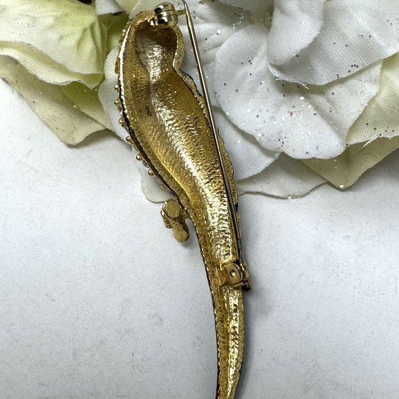 Vintage Parrot Brooch Pin Enamel N Rhinestone Goldtone - Picture 6 of 7